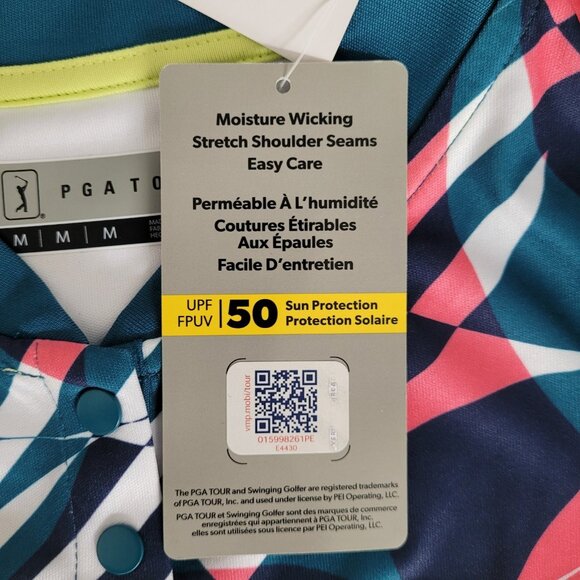 PGA Tour Women’s Medium Golf 2 Button Sleeveless Fragmented Stretch Shirt Top - Picture 7 of 8